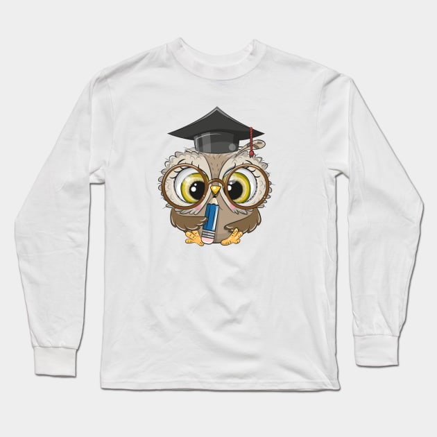 Cute owl scientist in a professor's hat and pencil Long Sleeve T-Shirt by Reginast777